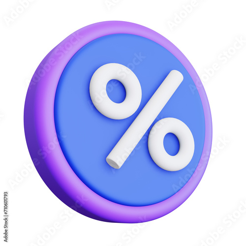 Percentage 3D icon Rendering   Blue color round button