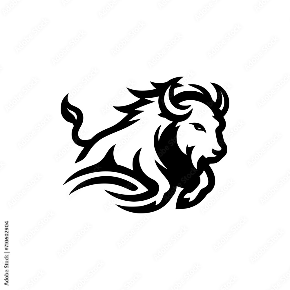 Vector Logo Featuring a Charging Buffalo. Powerful Symbol of Strength and Resilience for Corporate Branding, Financial Services, and Marketing. Striking and Versatile logo on a white Background.