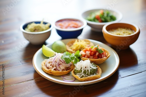 variety of sopes fillings in bowls beside empty sopes