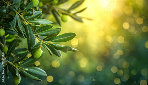 green olives on the tree, its fruts is used to make oil that is very healthy in salads. Spanish oil is one of the best © Susana