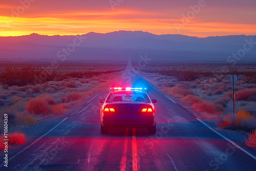 Dusk Drive: Police Vehicle on Desert Highway