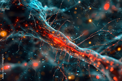 Zoom into a neuronal network's complexity, featuring an edited gene highlighted in red, showcasing its pivotal role in regulating brain function intricately. © Thiyanga