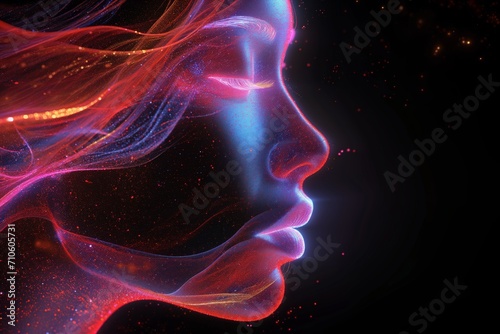 Woman's Face. Abstract. Dust, Lines, Particles and Lights.