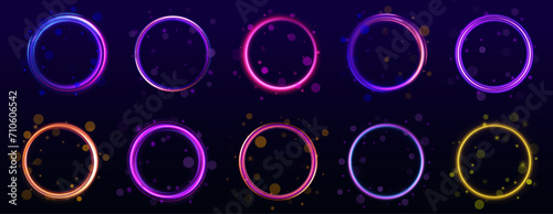 Curve blue line light effect neon swirl. Abstract ring background with glowing swirling background. Energy flow tunnel. Blue portal, platform. Magic circle vector. 