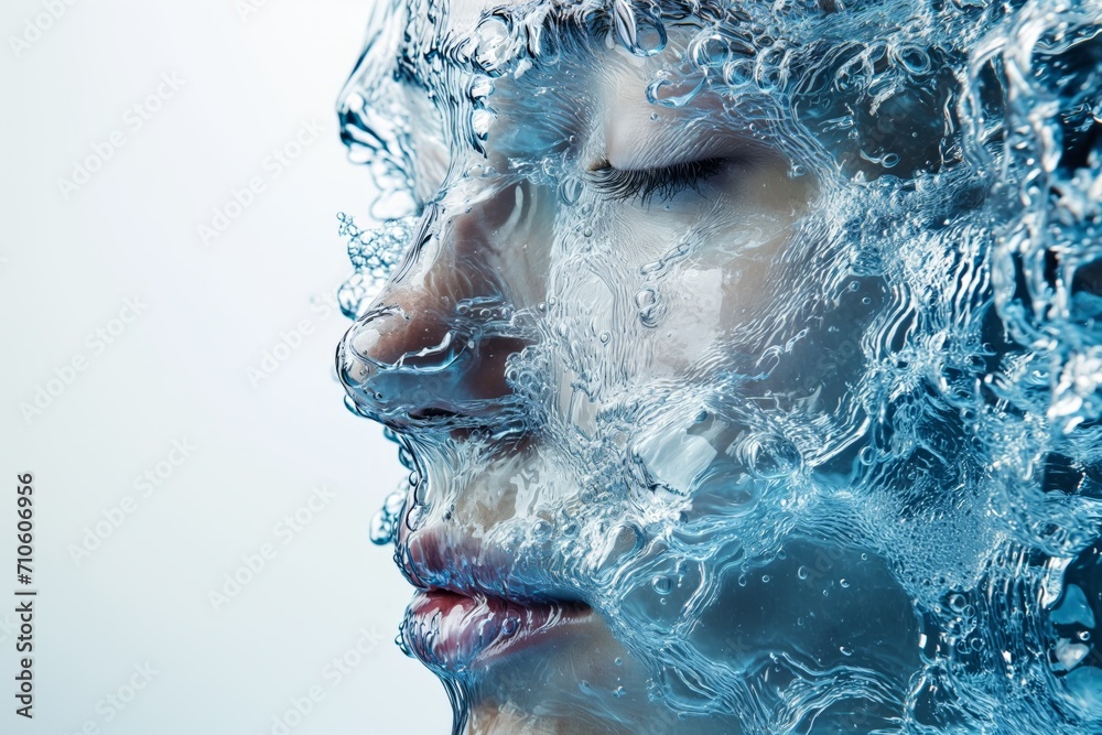 Face under the water. Underwater face. Portrait photo under the water.  Submerged Beauty Captured Underwater.