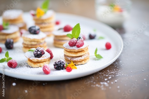 mini vegan pancakes with dusting of powdered sugar