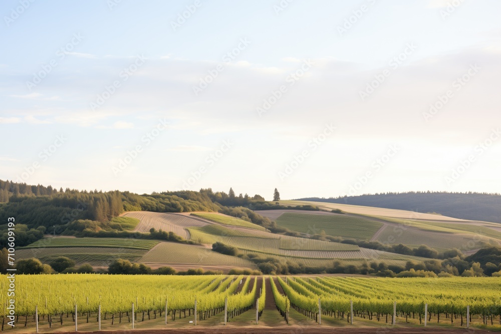 rows of vineyard in hilly terrain