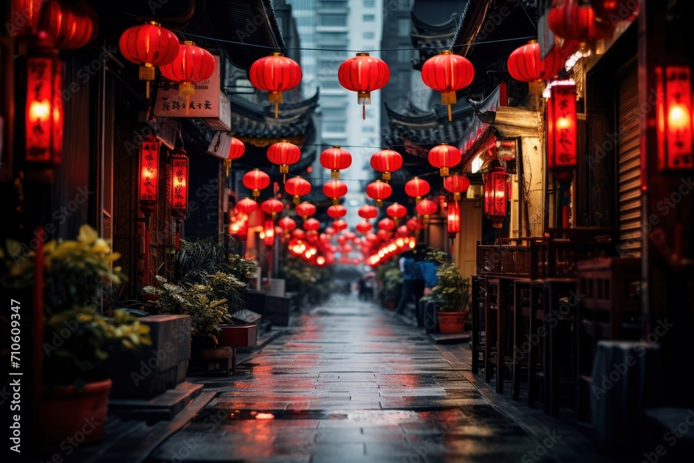 traditional Chinese hanging lanterns. Generative ai - obrazy, fototapety, plakaty 