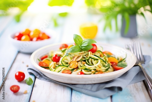 vegan zoodles salad with cherry tomatoes