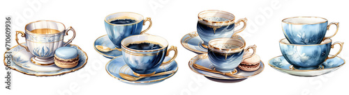 A blue cup of coffee in a cup. on white background PNG