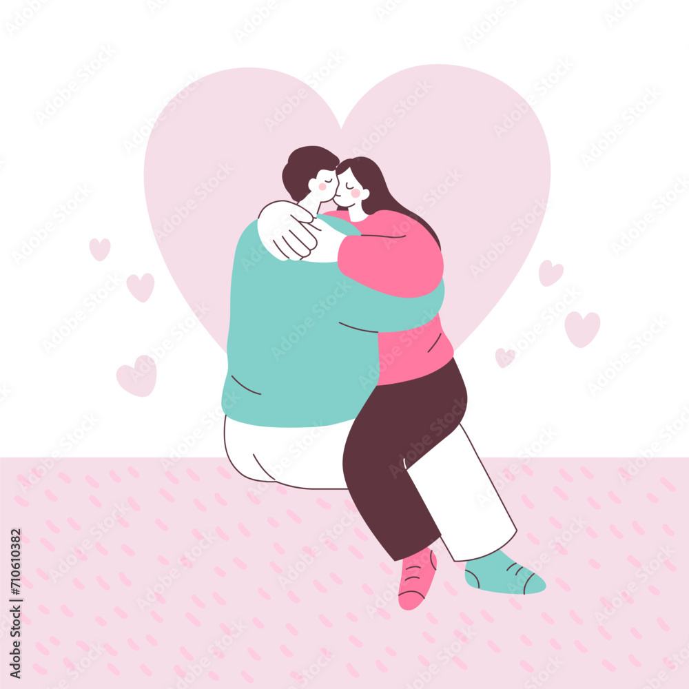 Valentine's Day Couple Sitting and Kissing Valentine's Day Couple Sitting and Kissing