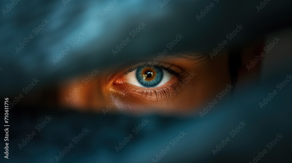 Mysterious eye peeking through a dark opening. Mysterious eye peeking through a dark opening.