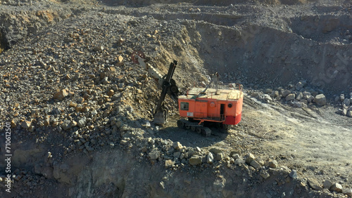 Extraction of granite. Open cast mine. Stone Quarrying. Granite quarry.