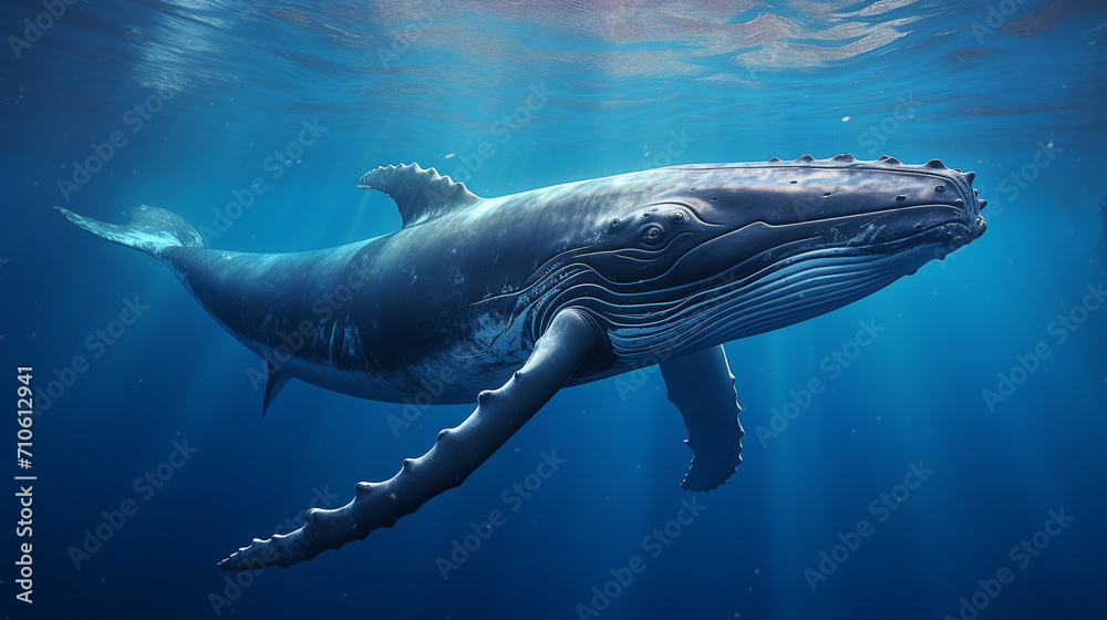 Obraz premium baby humpback whale slowly rising to the surface to breathe