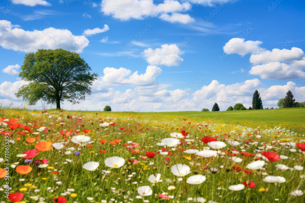 Field of colorful poppies in summer
