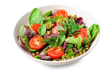 Mung Bean Cherry Tomato Salad in a Bowl on White Background
