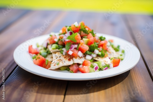 pico de gallo as a topping on grilled chicken