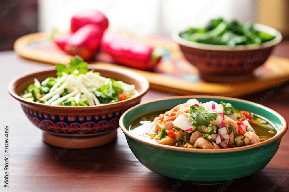 bowls of red and green pozole side by side bowls of red and green pozole side by side