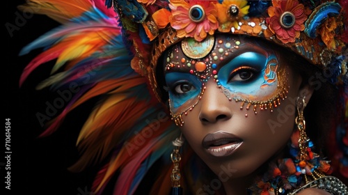 Woman With Colorful Makeup and Feathers on Her Head