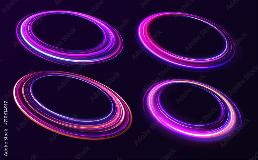 Curve blue line light effect neon swirl. Abstract ring background with glowing swirling background. Energy flow tunnel. Blue portal, platform. Magic circle vector. Curve blue line light effect neon swirl. Abstract ring background with glowing swirling background. Energy flow tunnel. Blue portal, platform. Magic circle vector.