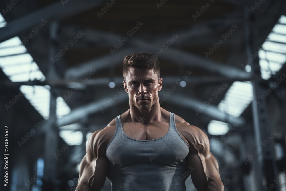 a muscular man in a gym posing a muscular man in a gym posing