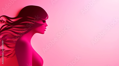 Woman face on pink isolated background with copy text space - ai generative photo