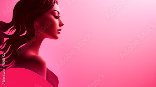 Woman face on pink isolated background with copy text space - ai generative photo