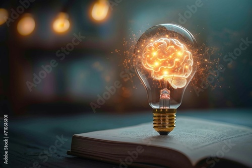 Creative concept Light bulb with brain, embodying entrepreneurial inspiration