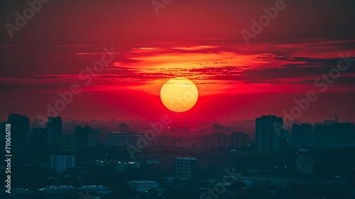 Sunset Over Urban Skyline Background