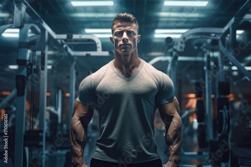 a muscular man in a gym posing © olegganko