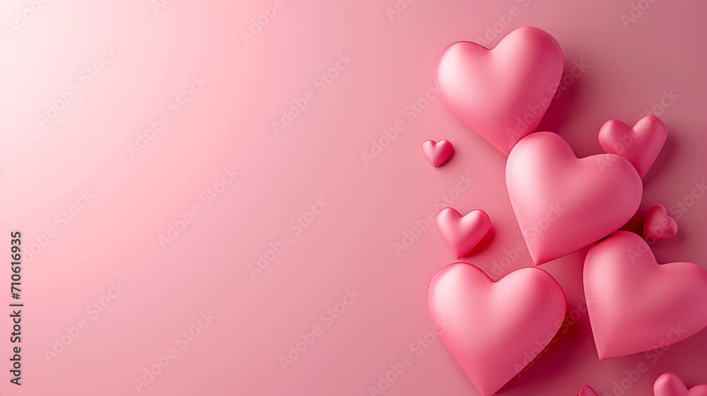 Pink background with 3d hearts in the corner 