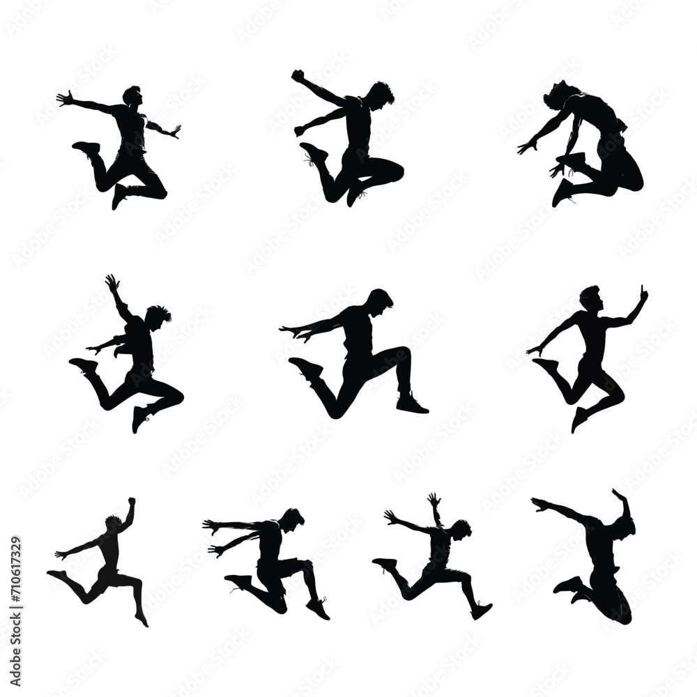 Set of silhouettes man jump