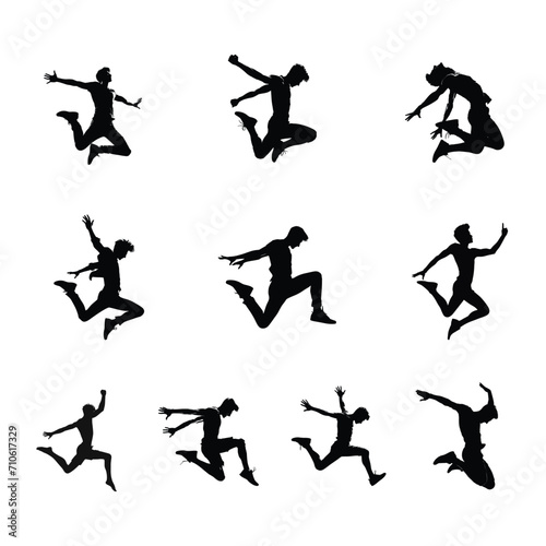 Set of silhouettes man jump