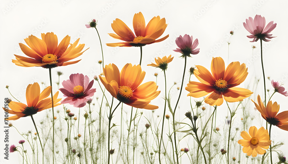 Beautiful Cosmos Flowers Isolate Beautiful Cosmos Flowers Isolate