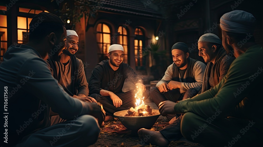 Group of Men Sitting Around a Fire Pit