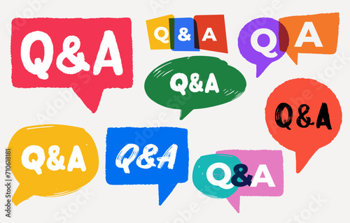 Q & A or question and answer. Big set speech bubble. Questions and answers icon with speech bubble and q and a letters. Vector brush trendy for frequently asked questions concepts in websites, social.