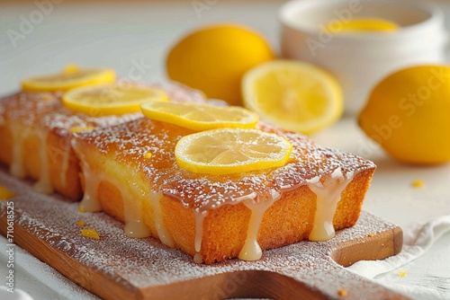 Close up perfection Lemon bread, sugar coated, a citrusy delight photo