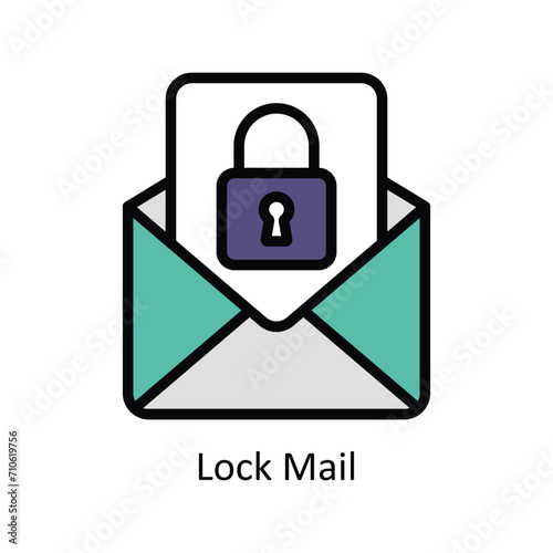 Lock Mail Vector Filled outline icon Style illustration. EPS 10 File