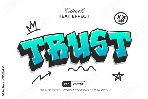 Trust Blue Graffiti Text Effect Style. Editable Text Effect.