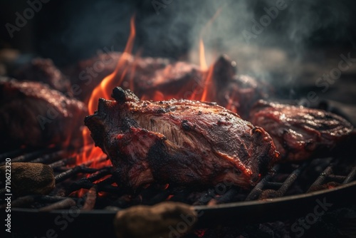 Sizzling BBQ Delight: Succulent Grilled Meat on the Barbecue, a Culinary Symphony of Flavor and Charred Perfection. 