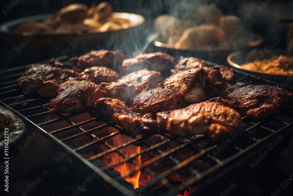 Sizzling BBQ Delight: Succulent Grilled Meat on the Barbecue, a Culinary Symphony of Flavor and Charred Perfection. Sizzling BBQ Delight: Succulent Grilled Meat on the Barbecue, a Culinary Symphony of Flavor and Charred Perfection.