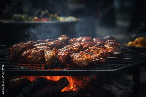 Sizzling BBQ Delight  Succulent Grilled Meat on the Barbecue  a Culinary Symphony of Flavor and Charred Perfection. 