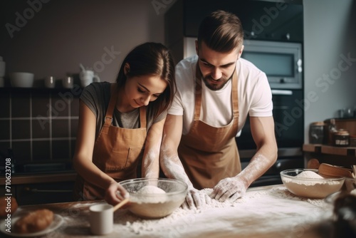 cropped shot of a man and woman baking together at home photo