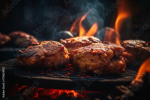 Sizzling BBQ Delight: Succulent Grilled Meat on the Barbecue, a Culinary Symphony of Flavor and Charred Perfection.