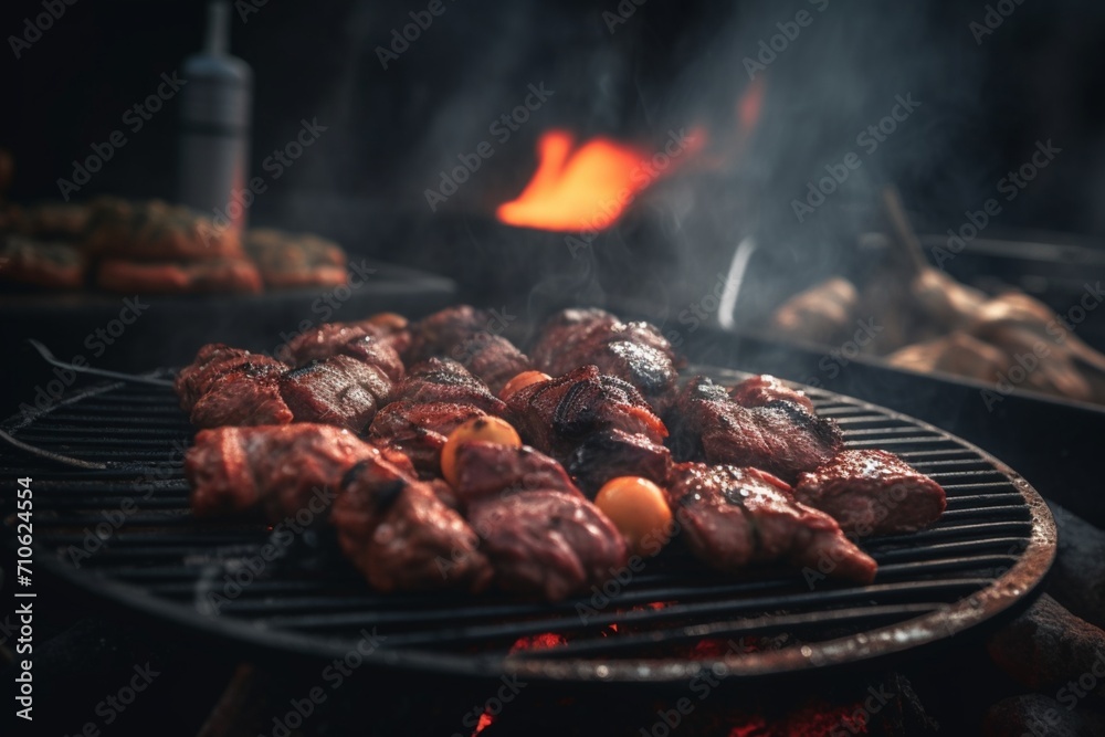 Sizzling BBQ Delight: Succulent Grilled Meat on the Barbecue, a Culinary Symphony of Flavor and Charred Perfection. Sizzling BBQ Delight: Succulent Grilled Meat on the Barbecue, a Culinary Symphony of Flavor and Charred Perfection.