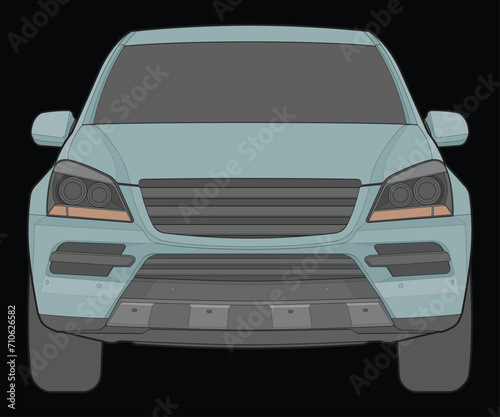 front view Vector Illustration of Isolated highlight  color car on black background, Vehicle in a Flat Cartoon Style. © litnik