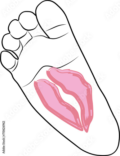 Little baby foot with mom kiss on it.