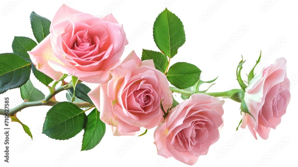 Fototapeta premium A beautiful bunch of pink roses with vibrant green leaves. Perfect for adding a touch of elegance to any occasion