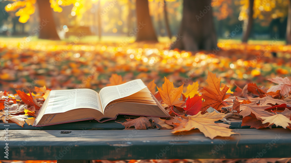 Autumnal Retreat: Book and Leaves in the Park Autumnal Retreat: Book and Leaves in the Park