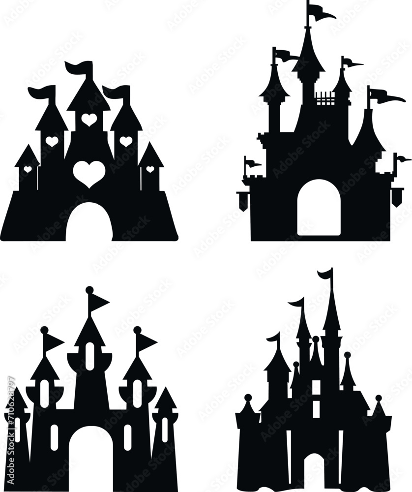 Castle silhouettes, castle vector images, laser cut mockup, cake topper